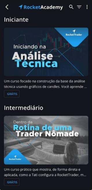Tela: RocketAcademy - Trilhas por nível