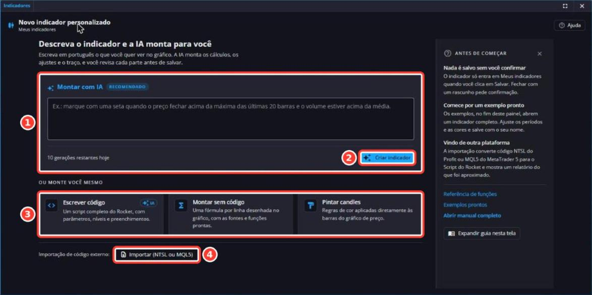 Tela: Novo indicador personalizado