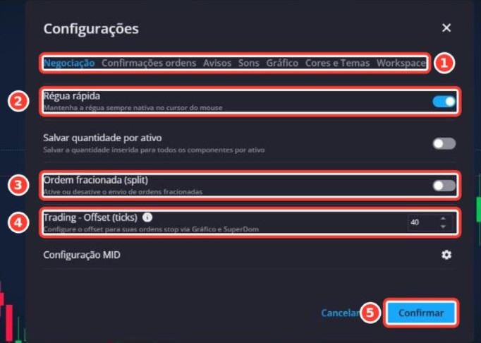 Tela: Configurações › Negociação