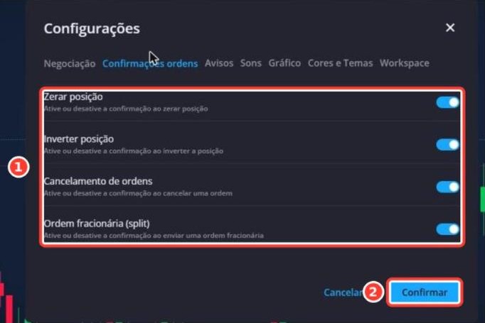 Tela: Configurações › Confirmações ordens
