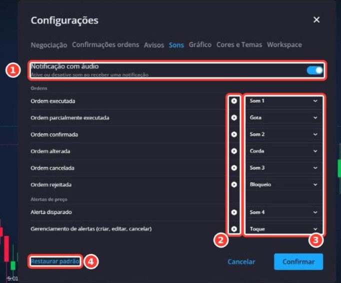 Tela: Configurações › Sons