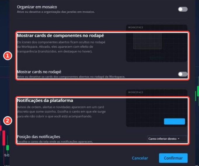 Tela: Configurações › Workspace (continuação)