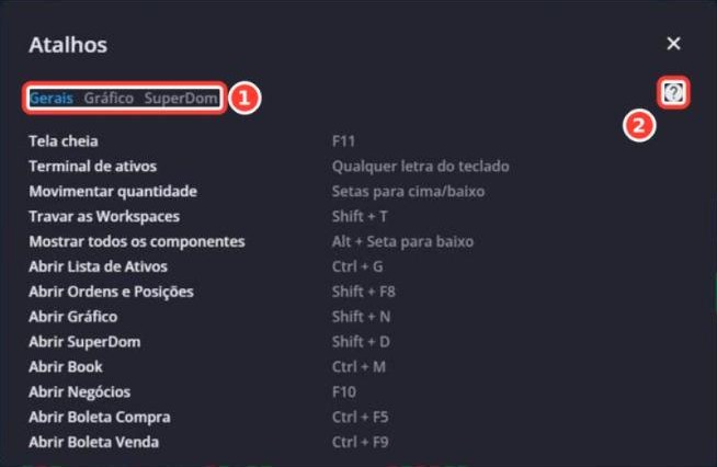 Tela: Atalhos › Gerais