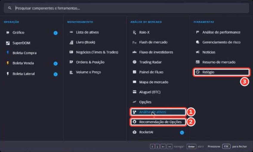Tela: Menu Componentes
